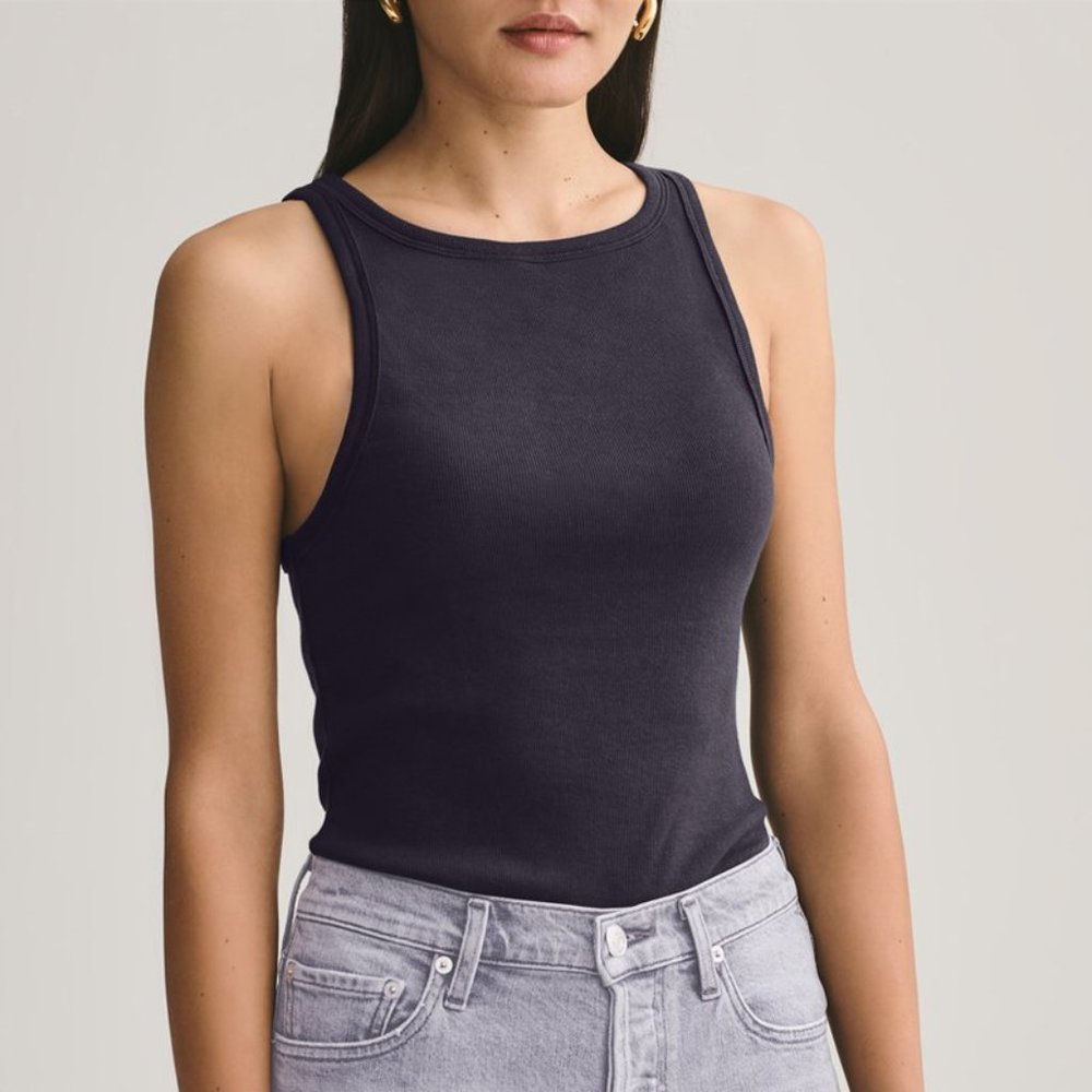 AGOLDE RIB HIGH NECK TANK IN BLACK size SMALL